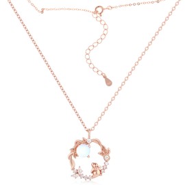 LIFKOME Women's Necklace, Clavicle Chain, Silver 925, Pink Gold, Moon, Rabbit Necklace, Stylish, Cute, Single Grain Coin, Flower Pendant, 15.7 x 2.0 inches (40 + 5 cm), Christmas Present, No Gemstone