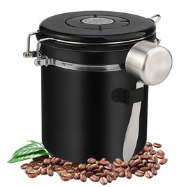 Hisdricus Coffee Bean Container (1.5 L), Airtight, Stainless Steel Coffee Jar, Keeps Food Fresh, Suitable for Storing Coffee Beans, Spices, Tea and Nuts (Black)
