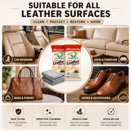 Large Leather Cleaning Wipes 140 Pack Clean, Condition & Protect Leather it Removes Dirt & Restores Shine Suitable for Car Seats, Furniture, Shoes & Bags Fresh Scent bundle 2 WinKido Microfiber Cloths