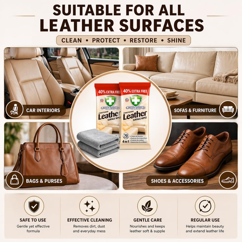 Large Leather Cleaning Wipes 140 Pack Clean, Condition & Protect