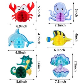 12 Pieces Ocean Sea Animal Honeycomb Centerpiece Under the Sea Table Decorations Ocean Themed Marine Creature Decoration Fish Mermaid Table Honeycomb for Beach Themed Birthday Party Baby Shower