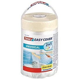 tesa Easy Cover UNIVERSAL Folie für Malerarbeiten - 2 in 1 Malerfolie zum Abdecken und Kreppband zum Abkleben - 25 m x 55 cm