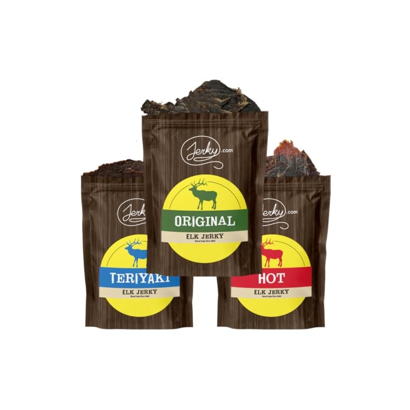 Jerky.com Exotic Elk Jerky Sampler - Wild Game Meat Snacks,