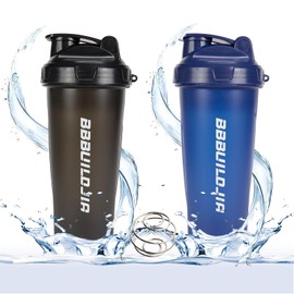 BBBUILDJIA 2 PACK- 24 OZ Protein Shaker Bottles for Protein Mixes, Pre-Workout Shaker Cups for Protein Shakes, Protein Mixer, Shakers for Protein Shakes, Dishwasher Safe & BPA Free, Black/Blue