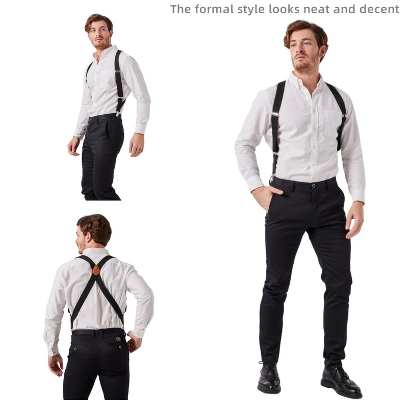 2 Clips Men's Suspenders X-Back Clip-On Elastic Braces for Formal