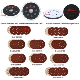 5 Inch Random Orbital Sander Replacement Pad, Replacement Compatible with Bosch ROS20 ROS20VS ROS20VSC ROS20VSK GEX12V GEX18V ROS10 with 8 Hole Hook Loop Foam & Sanding Backing Pads Sanding Discs