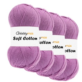 HobbyMia Soft Cotton Yarn for Crocheting - 100gr / 361yds - 55% Cotton / 45% Acrylic - (2) Sport Fine Weight (Purple - Lavender, 4 Skeins)