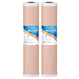 PUREPLUS 5 Micron 20" x 4.5" Whole House Coconut Shell Activated Carbon and KDF Water Filter, Heavy Metal Removal Replacement Water Filter, CTO20BB-KDF, 2 PACK