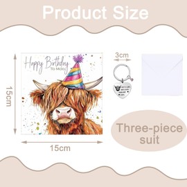 3 Pcs Highland Cow Gifts for Women, Adorable Object Lover Highland Cow Keyring,Highland Cow Birthday Card,Highlands Cows Keychain Suitable for Graduation Gifts Birthdays Cute Animal Themed Parties