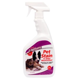 Capture Pet Stain & Odor Neutralizer - Pet Stain Remover for Carpet, Wood, Leather, Rug, Bed, Couch, Car, Upholstery, Clothes, Curtains, Wall, Floor, Concrete - 32oz Portable Spray Bottle