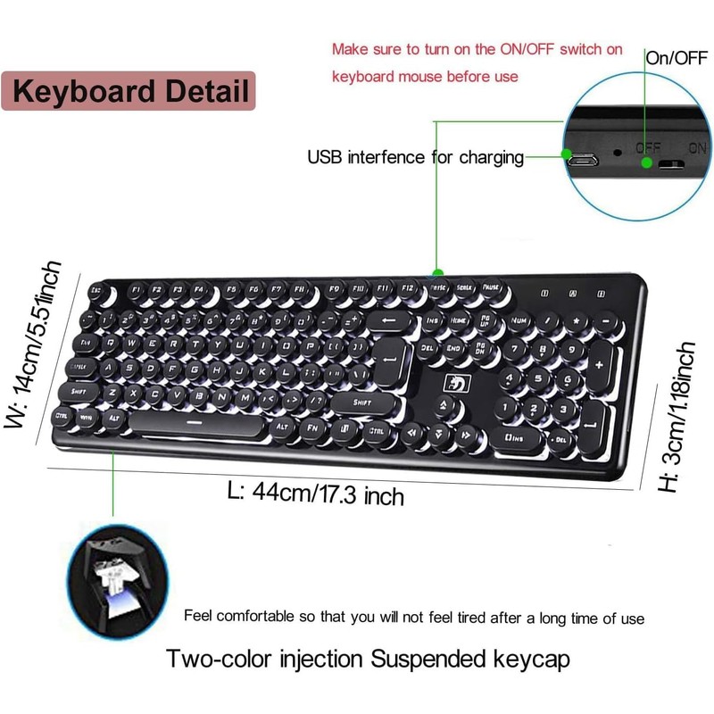 Charging Keyboard Mouse, Backlit Gaming Mice and Keyboard Combo Wireless