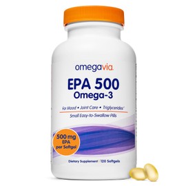 OmegaVia EPA 500, Purified Omega-3 Fish Oil Supplement, 500 mg EPA in Triglyceride Form, Burpless Fish Oil, Non-GMO, Gluten-Free, IFOS 5-Star, 120 Softgels
