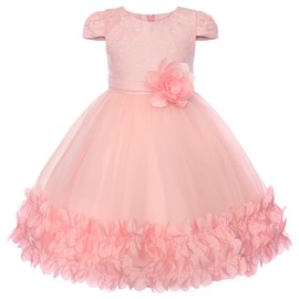 Uhnice Toddler Flower Baby Girls Dress Embroidered Tulle Tutu Formal Wedding Dress Birthday Party Pageant (Peach, 80/12-18 Months)
