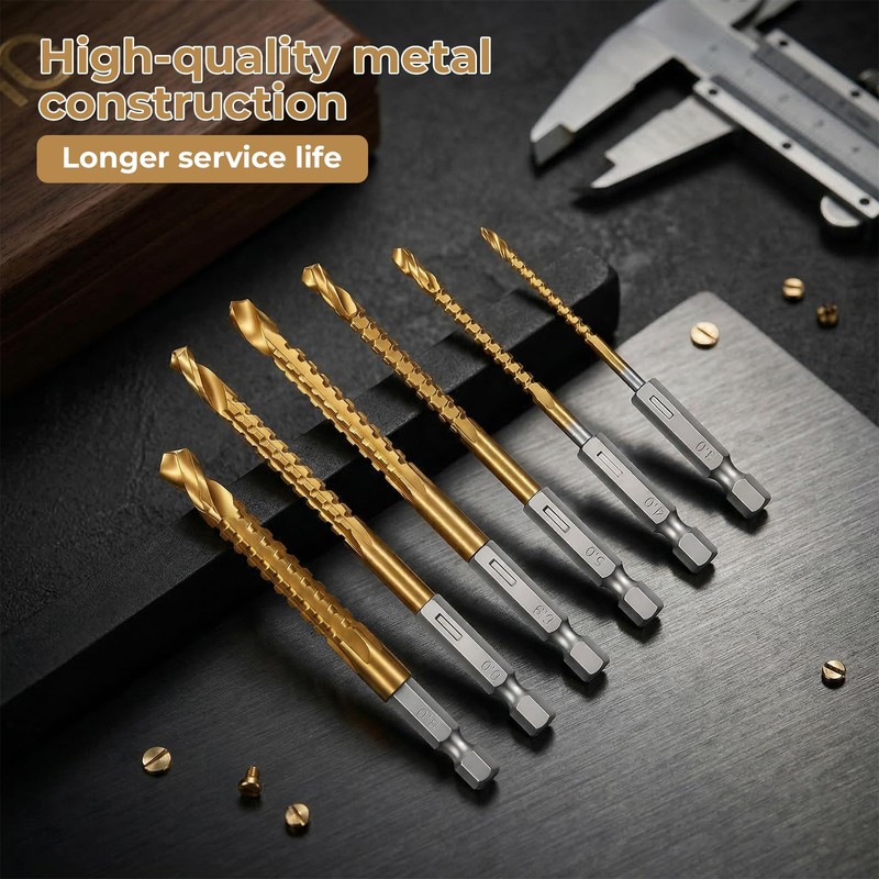 Titanium Drill Bit Set, 6 Pcs 3-8mm Titanium Coated HSS