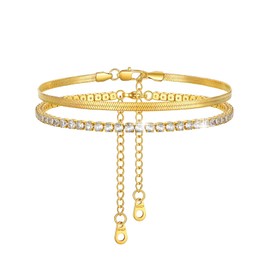 FindChic Foot Jewellery Set for Women Girls Adjustable Anklet Chain Stainless Steel Summer Beach Ankle, 2 Pieces/3 Pieces, Silver/Gold/Black, Waterproof, 22 + 5 cm, Stainless Steel