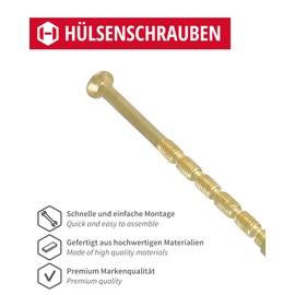 Gedotec Furniture Screws M4 | Pack of 10 - Sleeve Screws | Connection Screw Polished Brass M4 x 75 mm | Cabinet Connector Phillips PZ2 and Flat Blade | for Door Handles - Door Fittings