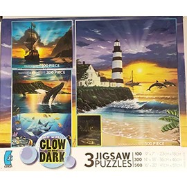 Glow In The Dark 3 in 1 Jeff Wilkie Jigsaw Puzzle Box Set Made in USA