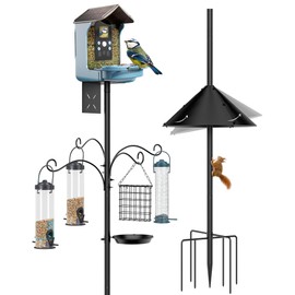 Bird Feeder Pole 92 Inch, Bird Squirrel Proof Baffle Heavy Duty Stand Feeding Station for Outside Backyard Garden Wild Birds Watching