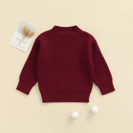 Goelsakurara Toddler Baby Boy Girl Fall Winter Knit Sweater Long Sleeve Solid Color Pullover Top Warm Sweatsuit (A-red, 2-3T, 2_Years)