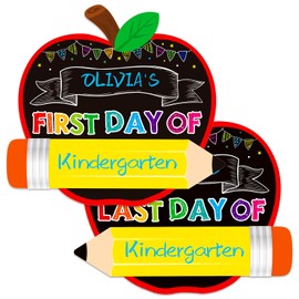 GMEMNOV First Day of School Board Sign - Double Sided Apple First and Last Day of Preschool Kindergarten Chalkboard Sign Reusable & Erasable Back to School Supplies Photo Prop Gift for Kids
