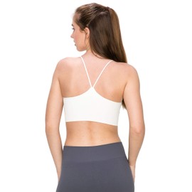 Kurve Women's Sports Bra Cami - Seamless Built-in Shelf Padded Camisole Workout Tank Top Removable Pads UPF 50+ Made in USA, Off White, Large/X-Large