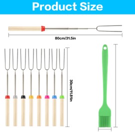 8 Pcs Extendable Marshmallow Toasting Forks Sticks, 12" - 32" Retractable Marshmallow Roasting Sticks, Smores Sticks for Fire Pits Campfire, Stainless Steel Barbecue Forks for Hot Dogs BBQ Skewers