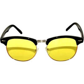 Retro Vintage Black Silver Half Frame Sunglasses Yellow Dark Lens
