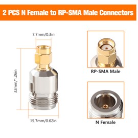 KUOQIY 2 PCS Copper N-Type to RP-SMA Adapter, N Female to RP-SMA Male Coax Connectors, for WiFi Antenna Broadcast Radio