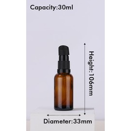 ericotry 3PCS Empty Amber Glass Pump Press Bottles Travel Size Liquid Containers Cosmetic Dispenser for Toiletries Cream Lotion Foundation (30ml/1oz )
