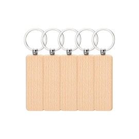 PATIKIL 3.15" L Rounded Rectangle Wood Keychain Blank, 5Pcs Unfinished Wooden Blanks Wood Key Chain Bulk for Pet Tags DIY Gift Crafts, Wood Color