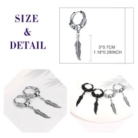 feilok Stainless Steel Hoop Earrings Men Stud Earrings for Women Dragon Hollow with Pendant, Stainless Steel