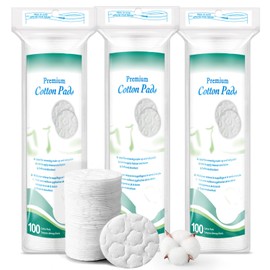 Premium Cotton Rounds for Face, 300 Count Makeup Remover Pads, 100% Pure & Natural Facial Cleansing Round Pads, Hypoallergenic, Lint-Free