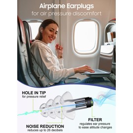 Ear Plugs for Airplane Ear Pressure Relief, Kids 6+, Adults/Small Ear Canal Reusable Airplane Earplugs 26dB, with Silicone Connector Cord, Travel Essentials for Flying, Ear Protection Earplugs