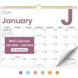 2025 Wall Calendar, 18 Monthly Wall Calendar from January 2025 - June 2026, 11.5" x 14.7", Twin-Wire Binding, Large Hanging Calendar with Thick Paper for Home & Office, Letters