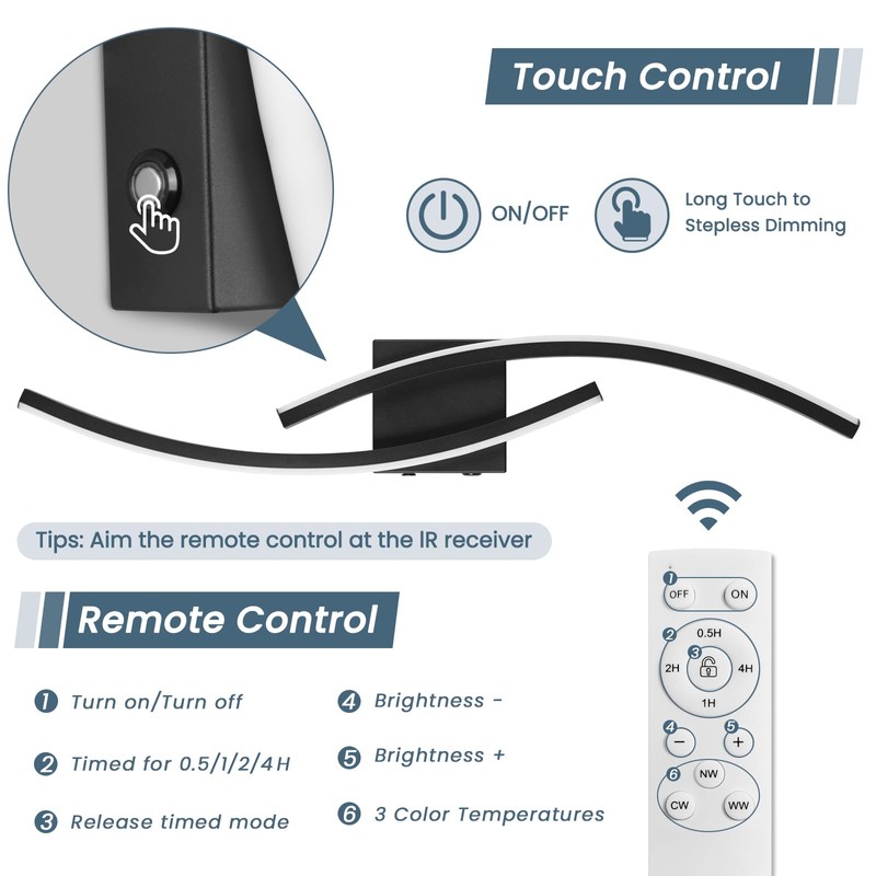 Sovinzert 15000mAh Battery Operated Wall Sconce,Black Wall Sconces with Remote
