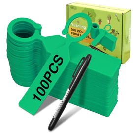 Yuanling 100Pcs Plant Labels Plastic Waterproof Plant Tree Tags Nursery Garden Markers for Indoor Outdoor Gardening Plants Vegetables Flowers Potted (Green Color with 1 Marker Pen)
