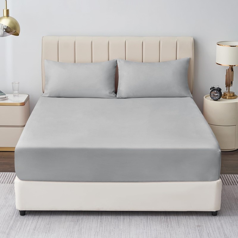Aisbo Single Fitted Sheet Grey - Extra Deep Pocket Bed
