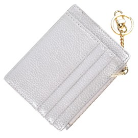 Womens Slim Credit Card Holder Mini Front Pocket Wallet Coin Purse Keychain Card Fashion Wallet(LicheeSilverNew)