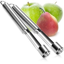 COM-FOUR® 2 x Apple Cutters Made of Stainless Steel, Practical Core Cutter with Hanging Eyelet, Removes Core Casing, for Baked Apples and More (002 Pieces - Apple Corer - Silver)