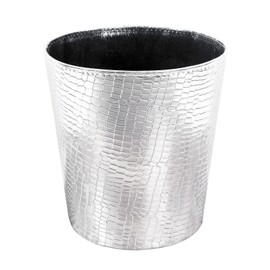 Scakbyer Leather Trash Can, Decorative Waste Basket, 10L Capacity Small Waste Paper Basket, Waterproof Garbage Can for Bathroom, Bedroom, Office, Kitchen and Living Room - Silver