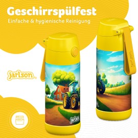 Jarlson® Mali Children's Water Bottle, Thermal Stainless Steel Water Bottle, BPA-Free, Leak-Proof, Children's Bottle with Chug Lid, Bottle for School, Nursery (Tractor Yellow, 12 oz)