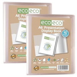 eco-eco A6 Size 50 Percent Recycled 40 Pocket Clear Presentation Display Book, Storage Case Portfolio Art Folder with Plastic Sleeves, Pack of 2 Folders, eco201x2