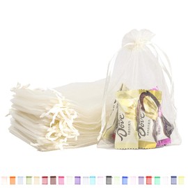 Pack of 100 beige organza bags, gift bags, 7 x 9 cm, small gift organza bags with drawstring, as a wedding candy bag, jewellery bag, Christmas gifts, birthday party