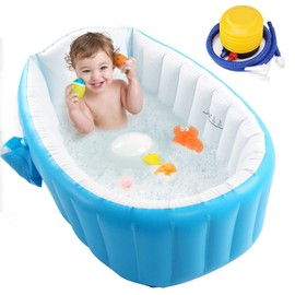 Bañeras Inflable para Bebés, Baño para Bebé de Viaje y Portátil, Hinchable Anti-Resbaladiza Piscina Ducha Plegable Adecuado para 0 a 4 Años (Azul)    