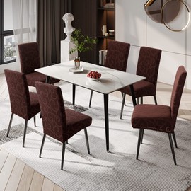 Genina Waterproof Dining Room Chair Covers Stretch Parsons Chair Slipcovers for Dining Room Kitchen Chair Protector Cover, Removable, Washable (4, Flower Pattern-Chocolate)