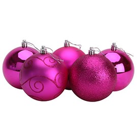 Christmas ConceptsÂ® Pack of 5 - 100mm Large Baubles - Shiny, Matte & Glitter Design - Christmas Decorations (Hot Pink)
