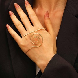 TseenYi Swirl Cuff Hand Palm Bracelet Gold Swirl Cuff Bracelet Statement Metal Coil Hand Bracelet Open Bangle Adjustable Wrap Bracelet Hand Palm Cuff Bangle Bracelet