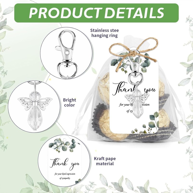 Metacipher 30 Set Funeral Favors for Guests White Angel Keychains