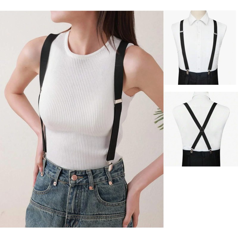 Ogsy Unisex Suspenders, X-shaped Back, Adjustable, 4 Metal Clips, Resin