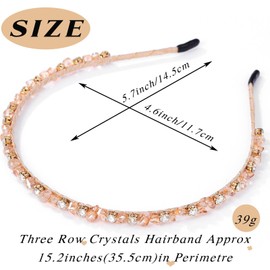 Campsis Wedding Rhinestone Headband Three Row Crystals Hairband Gold Sparkly Crystals Hair Hoop Birthday Prom Party Hair Accessories for Women